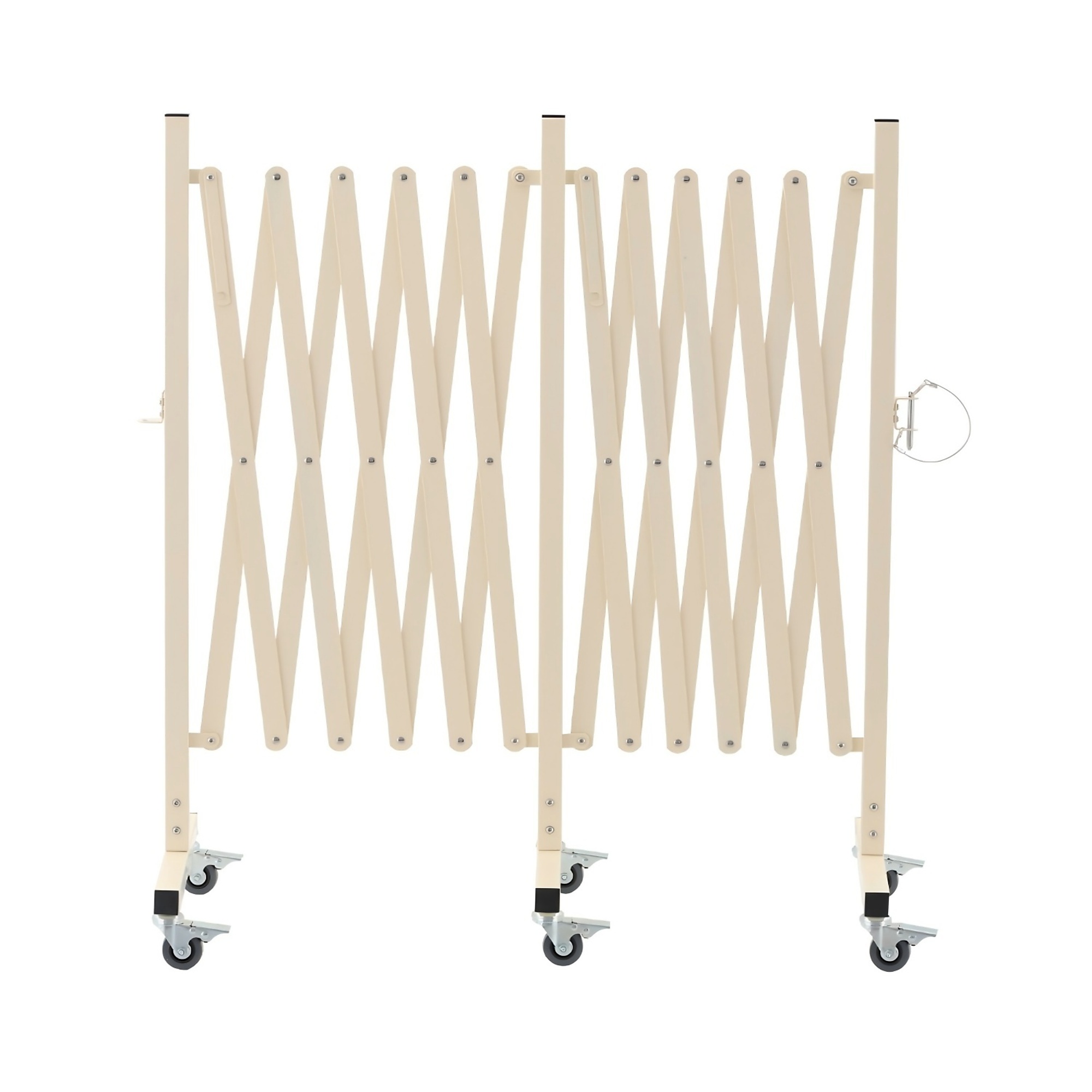 BlackTeck Expandable Metal Barricade — 197in. x 41in., Portable Safety Barrier with Casters, Milkyellow, Model# N2-F3B1-WT